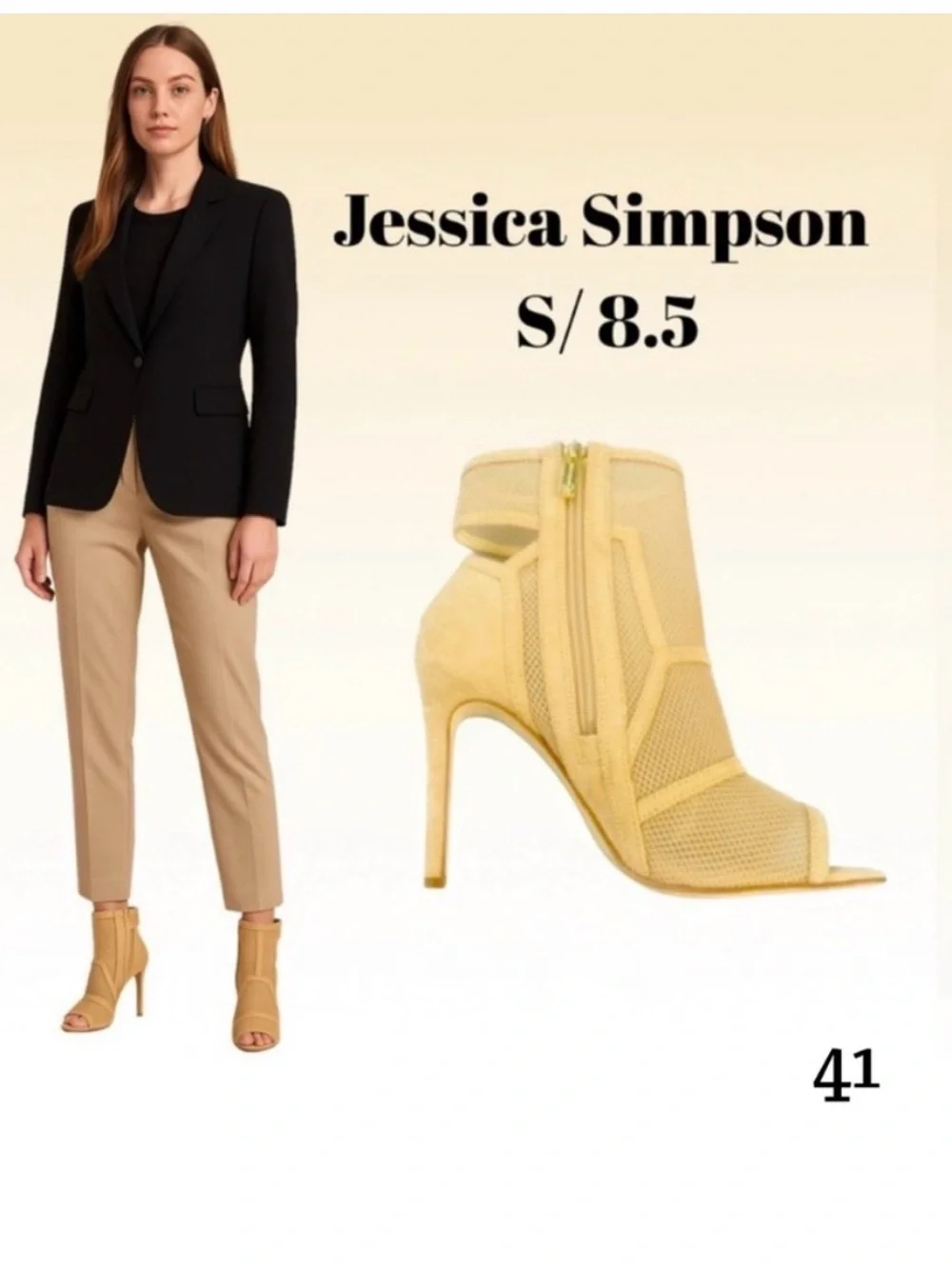 Jessica Simpson Jassie Mesh Peep Toe Booties Beige/Tan Size 8.5 NWOT